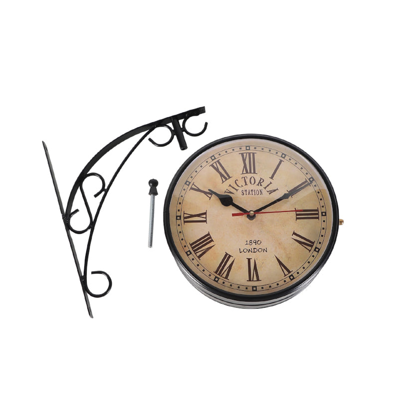 Buy Dolva Double Sided Roman Numeral Station Clock - Black & Beige Wall Clock from Vaaree