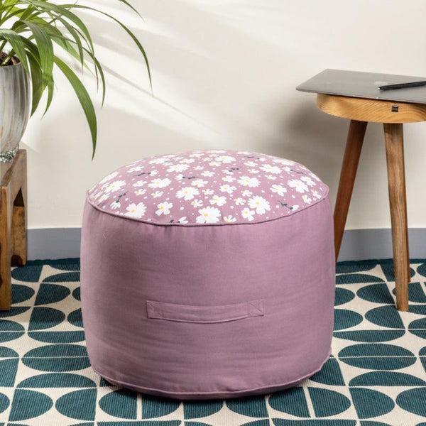 Buy Fiona Floral Plush Pouffe - Lilac Purple Ottomans & Pouffe from Vaaree