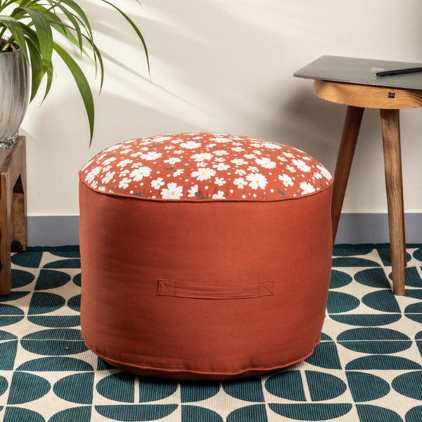 Buy Fiona Floral Plush Pouffe - Terracotta Brown Ottomans & Pouffe from Vaaree