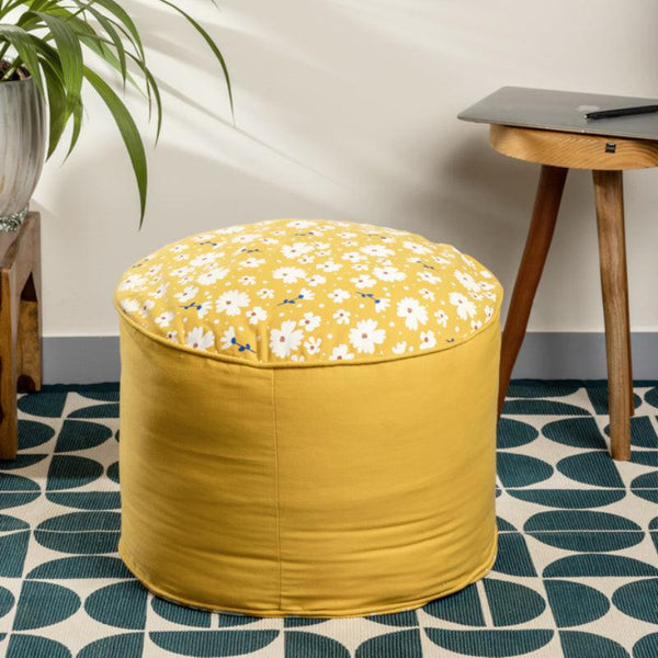 Buy Fiona Floral Pouffe - Mustard Yellow Ottomans & Pouffe from Vaaree