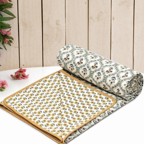 Buy Ishana Ethnic Reversible Cotton Dohar (Ivory & Yellow) - 180 GSM Dohars from Vaaree