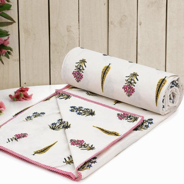 Buy Firava Floral Reversible Cotton Dohar (Pink & White) - 180 GSM Dohars from Vaaree