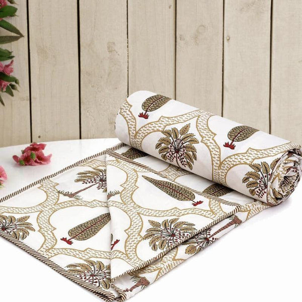 Buy Zenith Ethnic Reversible Cotton Dohar (Brown & White) - 180 GSM Dohars from Vaaree