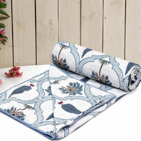 Buy Zenith Ethnic Reversible Cotton Dohar (Blue & White) - 180 GSM Dohars from Vaaree