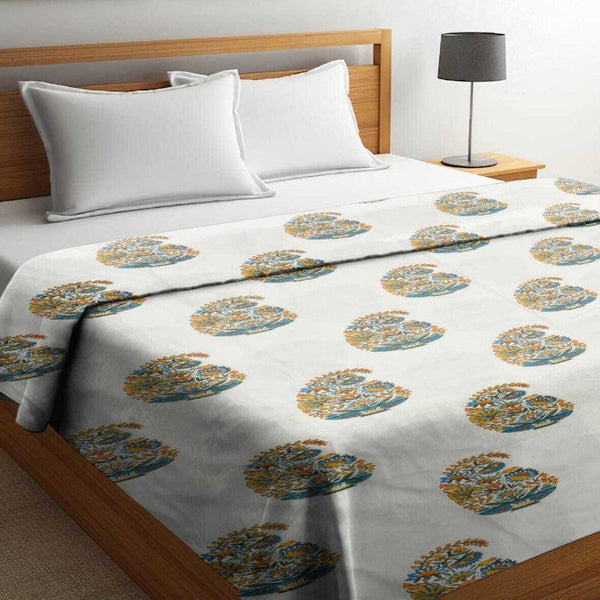 Buy Dishti Ethnic Reversible Cotton Dohar (Yellow & White) - 180 GSM Dohars from Vaaree