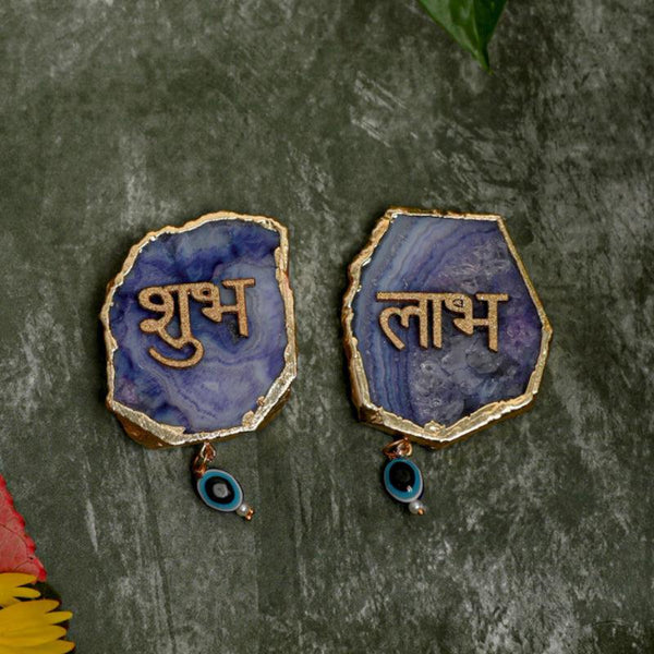 Buy Shub Labh Wall Accent (Blue) - Set Of Two Wall Accents from Vaaree