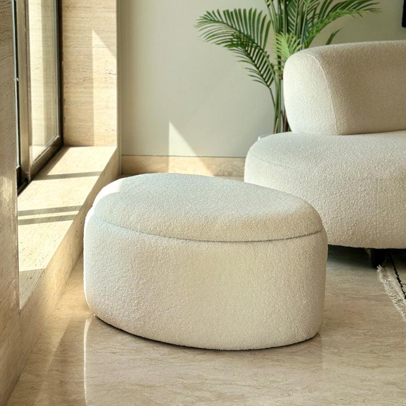 Buy Pebble Snuggle Boucle Pouffe With Storage - White Ottomans & Pouffe from Vaaree