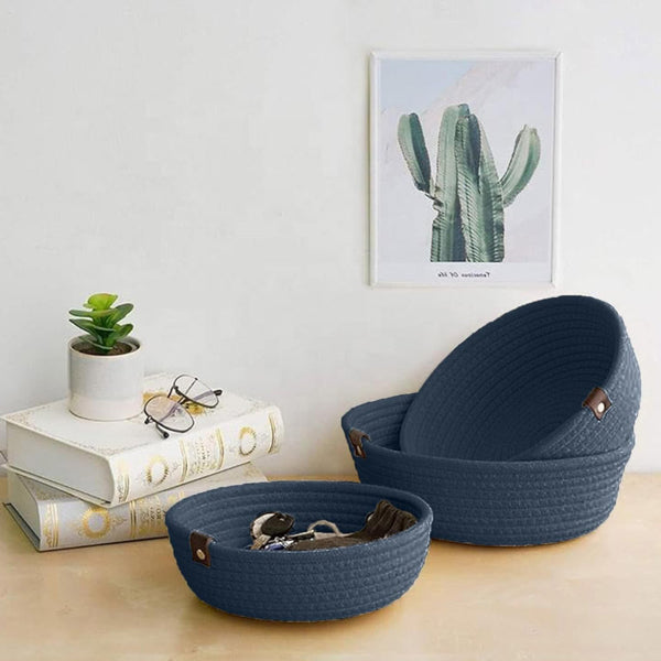 Buy Stellen Natural Fiber Organizer (Navy Blue) - Set Of Three Storage Basket from Vaaree