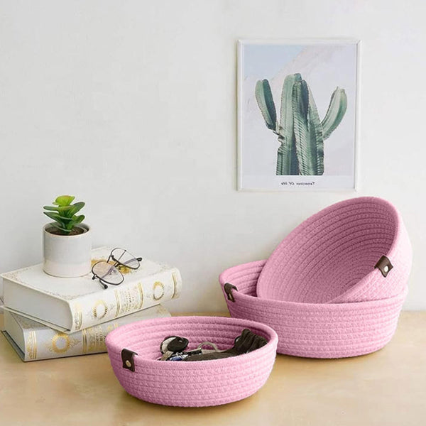 Buy Stellen Natural Fiber Organizer (Pink) - Set Of Three Storage Basket from Vaaree