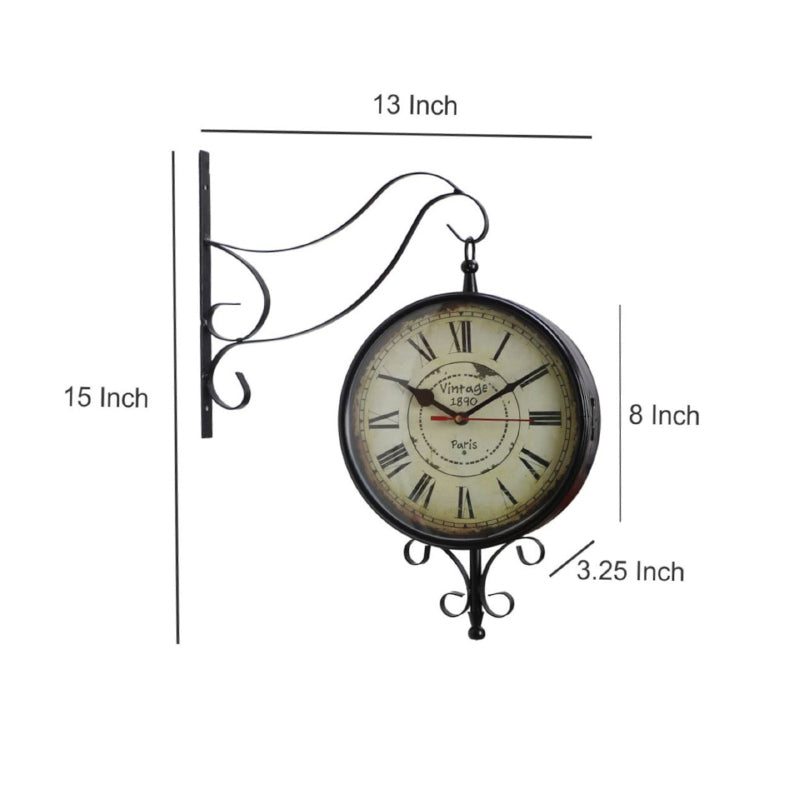 Buy Nira Double Sided Roman Numeral Station Clock - Black & Beige Wall Clock from Vaaree