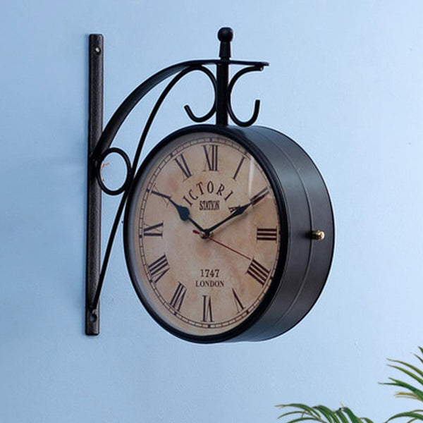 Buy Forma Double Sided Roman Numeral Station Clock - Black & Beige Wall Clock from Vaaree