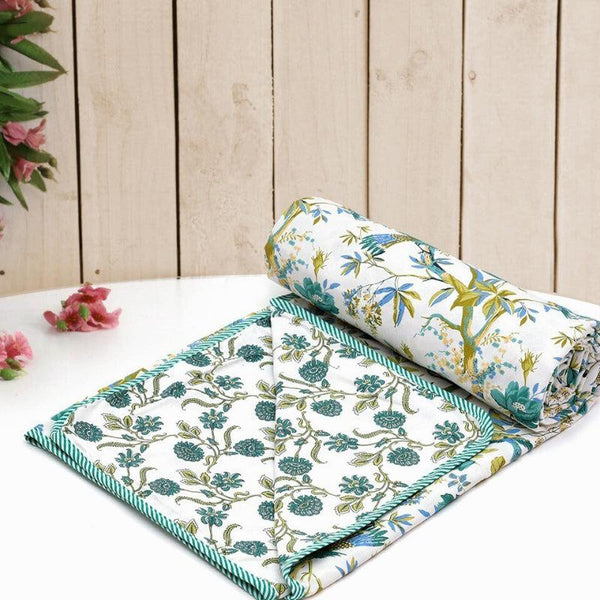 Buy Urmi Floral Reversible Cotton Dohar (Green & Blue) - 180 GSM Dohars from Vaaree