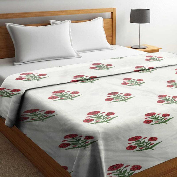 Buy Tapas Floral Reversible Cotton Dohar (White & Pink) - 180 GSM Dohars from Vaaree