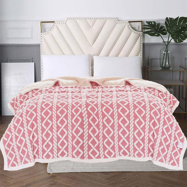 Buy Oriella Geomatric Faux Fur Blanket (Pink) - 210 GSM Blankets from Vaaree