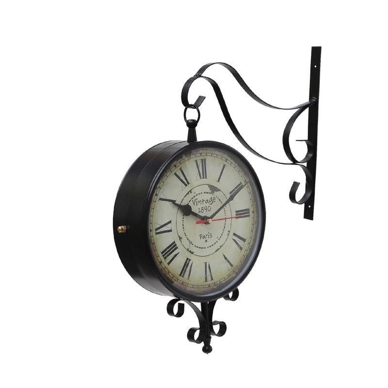 Buy Nira Double Sided Roman Numeral Station Clock - Black & Beige Wall Clock from Vaaree