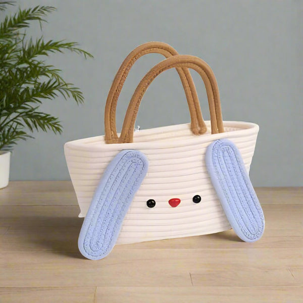 Buy Dixie Natural Fiber Basket - White & Blue Storage Basket from Vaaree