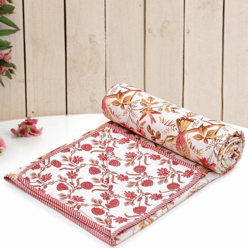 Buy Urmi Floral Reversible Cotton Dohar (White & Red) - 180 GSM Dohars from Vaaree