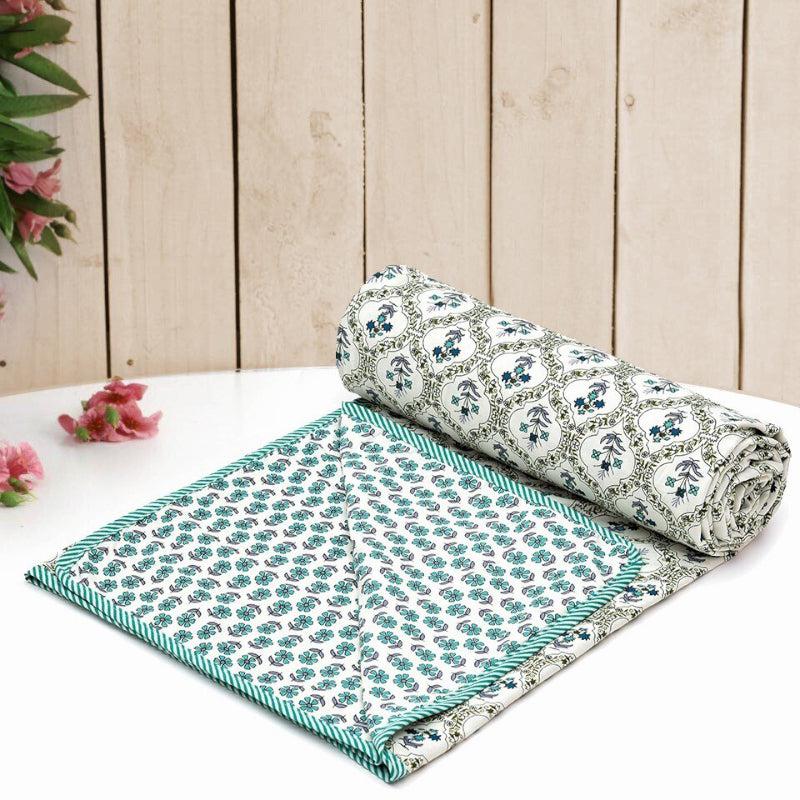 Buy Ishana Ethnic Reversible Cotton Dohar (Teal & Ivory) - 180 GSM Dohars from Vaaree