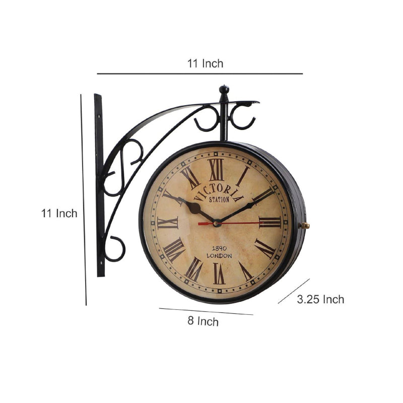 Buy Dolva Double Sided Roman Numeral Station Clock - Black & Beige Wall Clock from Vaaree