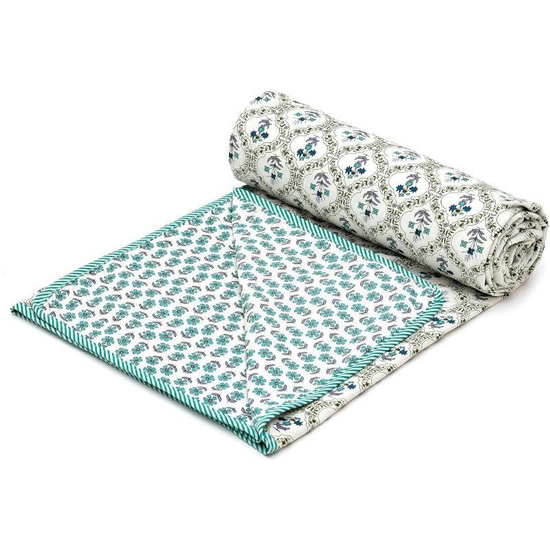 Buy Ishana Ethnic Reversible Cotton Dohar (Teal & Ivory) - 180 GSM Dohars from Vaaree