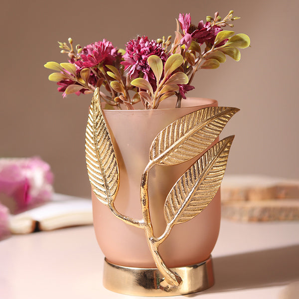 Buy Gemma Glass Vase - Peach & Gold Vase from Vaaree