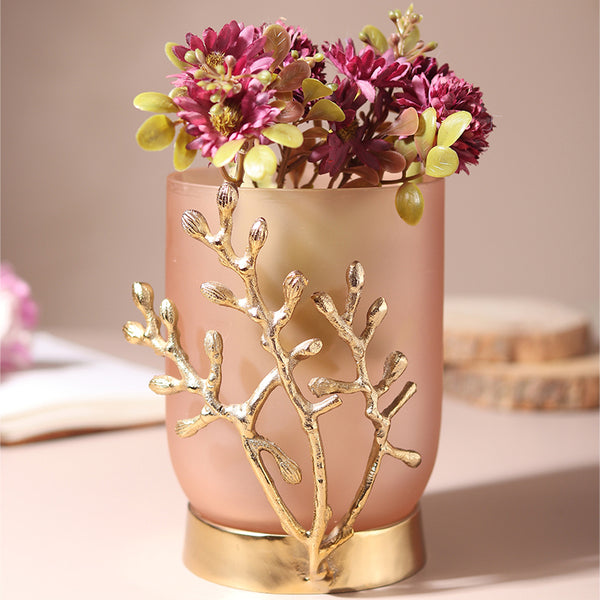 Buy Roscoe Gemma Vase - Peach & Gold Vase from Vaaree