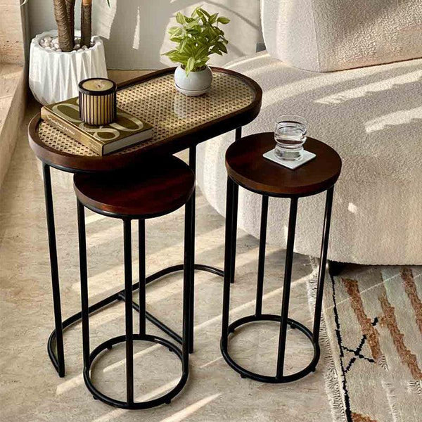 Buy Kivara Rattan Accent Table - Three Piece Set Side & Bedside Tables from Vaaree