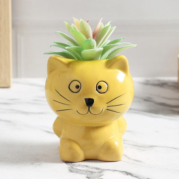 Buy Faux Aeonium In Cat Face Pot - 12 cms Artificial Plants from Vaaree