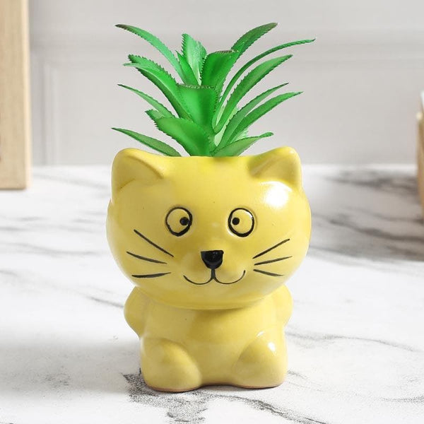 Buy Faux Agave In Cat Face Pot - 14 cms Artificial Plants from Vaaree