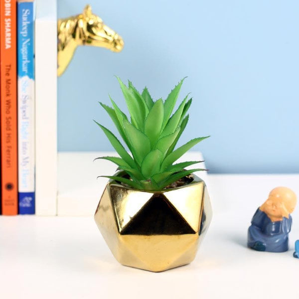 Buy Faux Aloe Vera In Gold Ceramic Pot - 16.5 cms Artificial Plants from Vaaree