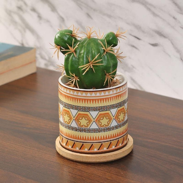 Buy Faux Cacti In Ethnic Pot - 13.5 cms Artificial Plants from Vaaree