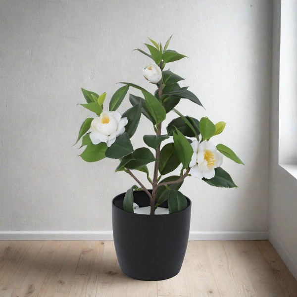 Buy Faux Camelia Rose Plant With Pot (34 cms) - White Artificial Plants from Vaaree