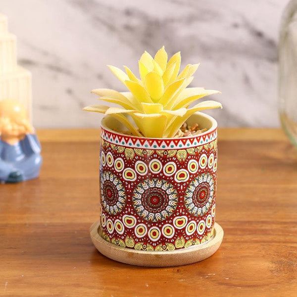 Buy Faux Echeveria In Ethnic Pot - 12.5 cms Artificial Plants from Vaaree