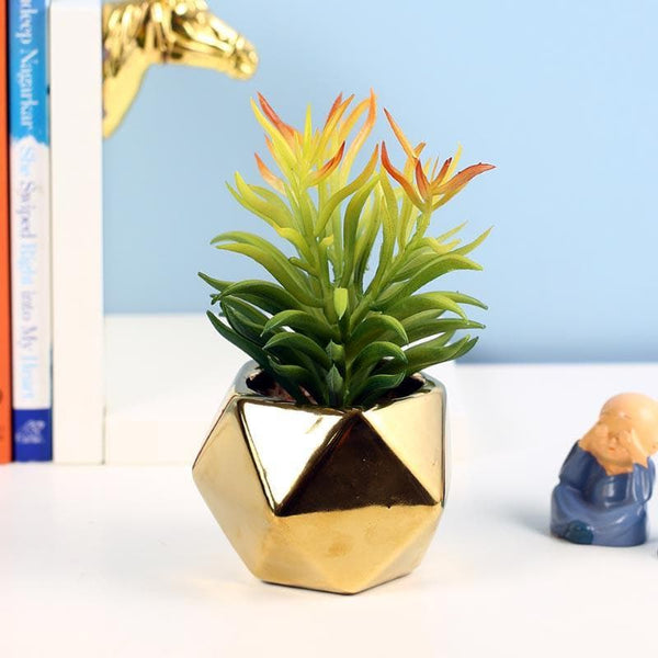 Buy Faux Euphorbia In Gold Ceramic Pot - 16 cms Artificial Plants from Vaaree