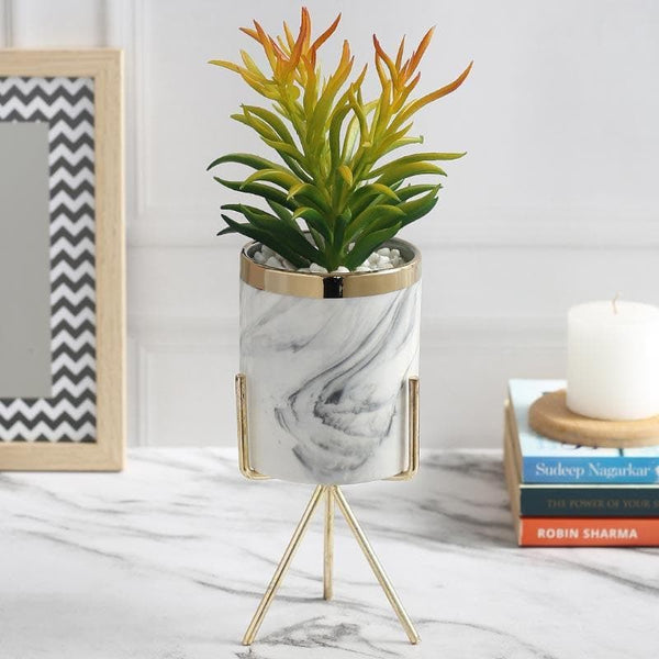 Buy Faux Euphorbia In Marble Pot - 28 cms Artificial Plants from Vaaree