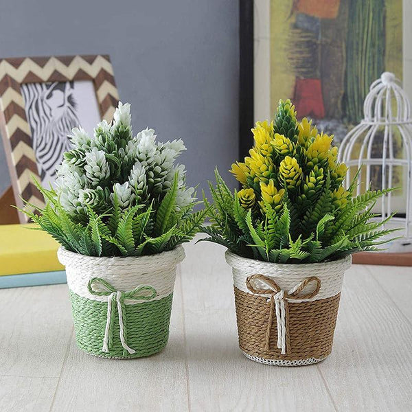 Buy (Pink & Green) Faux Lilac Plant In Basket Pot (18 cms) - Set Of Two Artificial Plants from Vaaree