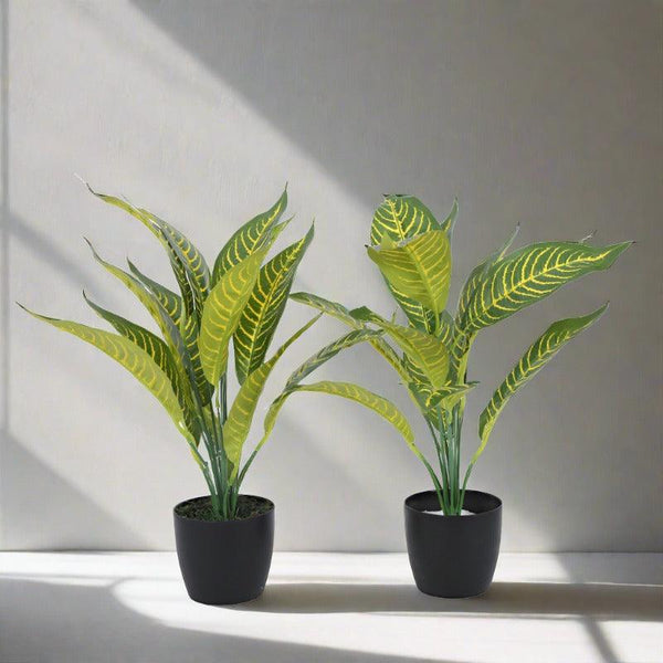 Buy Faux Yellow Croton Plant With Pot (50 cms) - Set Of Two Artificial Plants from Vaaree