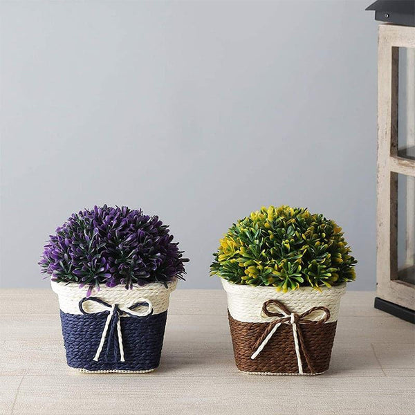 Buy (Blue & Brown) Fora Faux Plant In Basket Pot (16 cms) - Set Of Two Artificial Plants from Vaaree