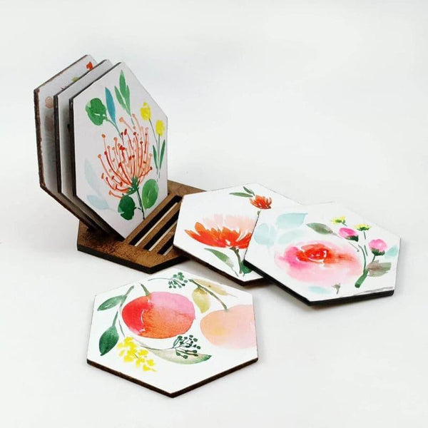 Buy Blossom Dance Handpainted Coaster - Set Of Six Coasters from Vaaree