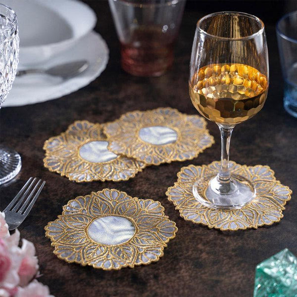 Buy Embroidered Golden Flow Foster Doily - Set Of Two Coasters from Vaaree