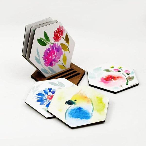 Buy Gracia Blossom Handpainted Coaster - Set Of Six Coasters from Vaaree