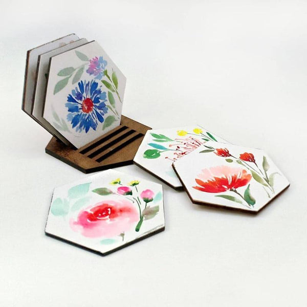 Buy Neju Bloom Handpainted Coaster - Set Of Six Coasters from Vaaree