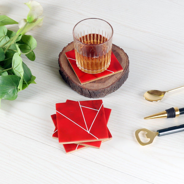 Buy Red Divide Coaster - Set Of Six Coasters from Vaaree