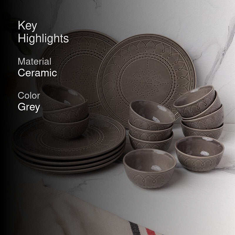 Ekta Dinnerware (Ash Grey) - Eighteen Piece Set - 2