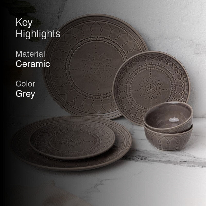 Ekta Dinner Set (Ash Grey) - Six Piece Set - 2