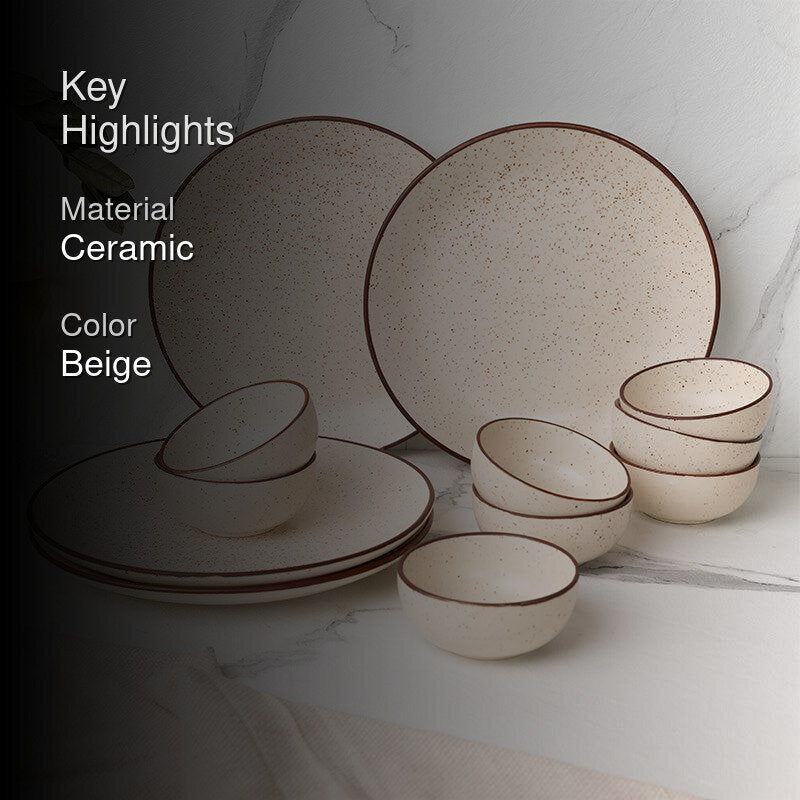 Kestha Elegant Beige Ceramic Dining Set - 12-Piece Dinnerware Collection - 2