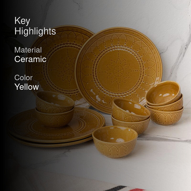 Ekta Dining Set (Yellow) - Twelve Piece Set - 2