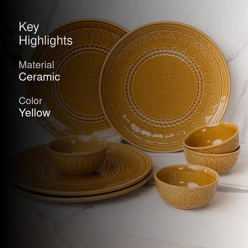 Ekta Dinnerware (Yellow) - Eight Piece Set - 2