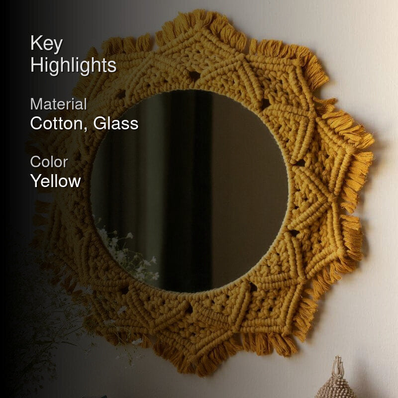 Flora Macrame Wall Mirror - Mustard - 2