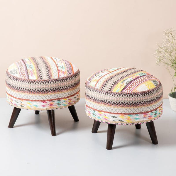 Buy Bancia Cotton Ottoman - Set Of Two Ottomans & Pouffe from Vaaree